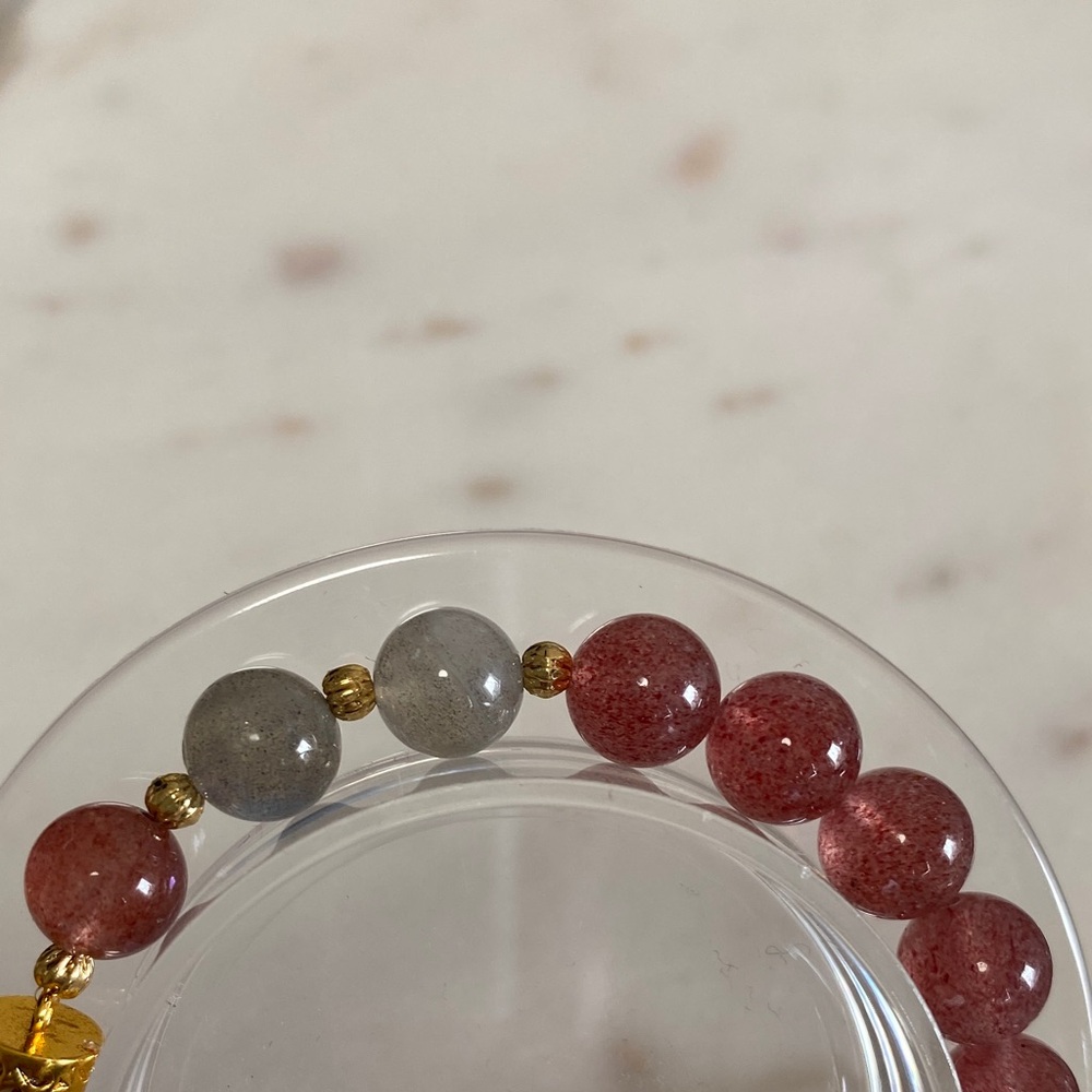Agate Bangle & Strawberry Quartz Bracelet | Pink Crystal Hybrid Luxe ✨ - Picture 2 of 9